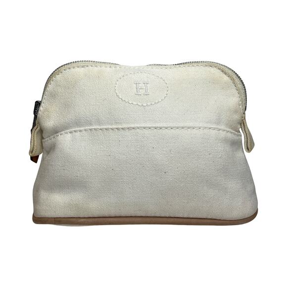 Hermès Bolide Mini Pouch White Canvas Toile H Cosmetic Case Made in France - Picture 1 of 16